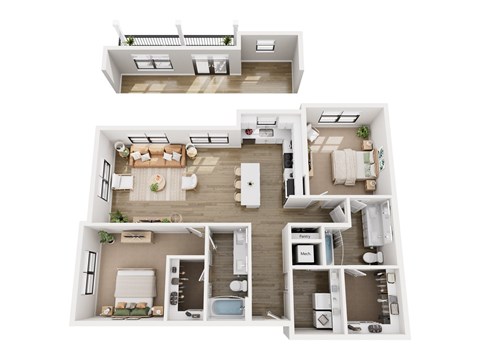 Floor plan for 2 beds, 2 baths, 1120 sqft